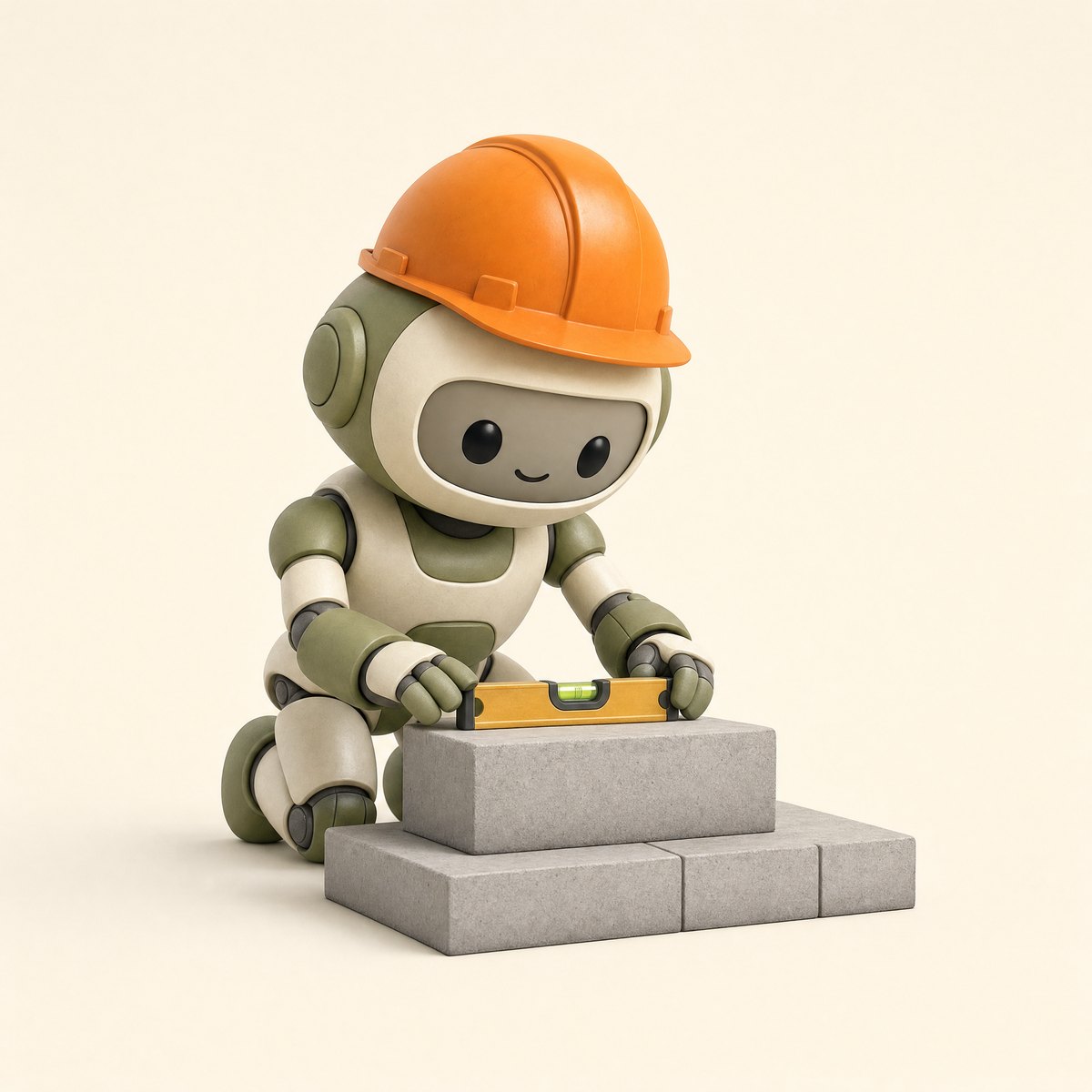 The Groundwork bot setting the first stone of a foundation with a spirit level