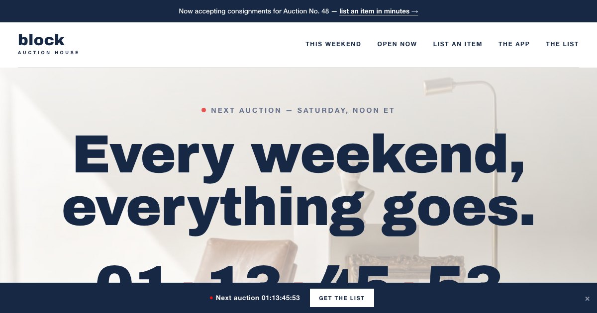 Block Auction House — live Saturday and Sunday