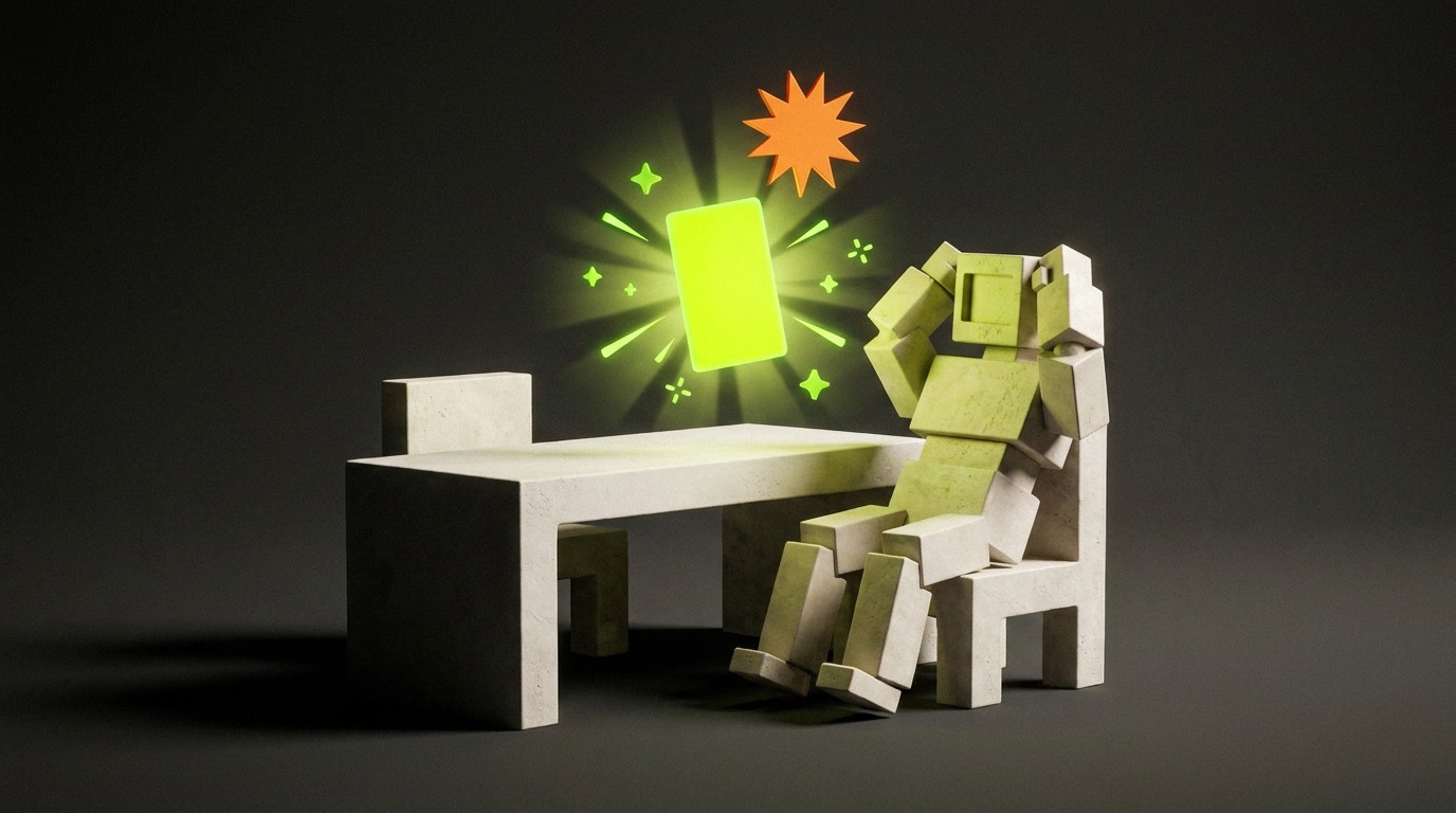 A stone figure delighted by a glowing personalized result